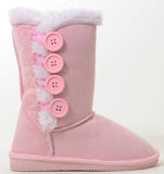 Pink Girls 4 Button Faux Sheepskin Fur Shearling Knee Kids Boots