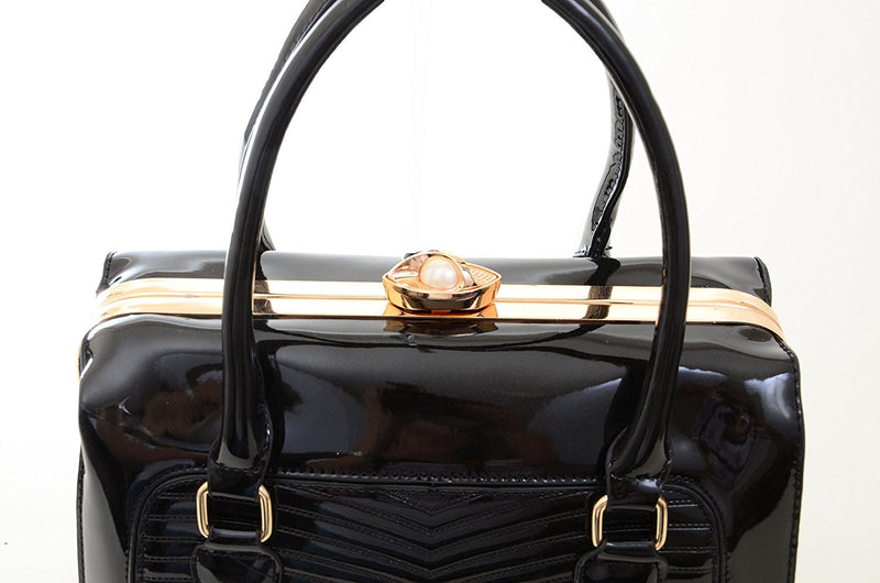 Pearl Clasp Red Retro Inspired Handbag Vegan Patent Purse