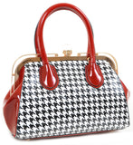 Houndstooth Rockabilly Vegan Patent Crossbody Shoulder Tote Bag Purse