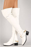 White Leatherette Ankle Chain Buckle Thigh High Riding Boot