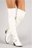 White Leatherette Ankle Chain Buckle Thigh High Riding Boot