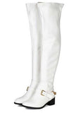 White Leatherette Ankle Chain Buckle Thigh High Riding Boot