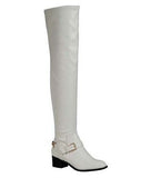 White Leatherette Ankle Chain Buckle Thigh High Riding Boot