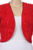 Plus Size Mesh & Floral Bolero Open Front Jacket Red