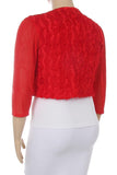 Plus Size Mesh & Floral Bolero Open Front Jacket Red