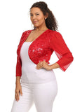  Floral Sequin Crochet Plus Size Bolero Open Front Jacket Red or White