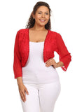  Floral Sequin Crochet Plus Size Bolero Open Front Jacket Red or White