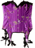 Womens Vibrant Purple Floral Brocade Corset with Garters