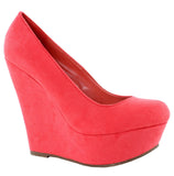  Faux Suede Round Toe Platform Women Wedge Pumps