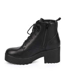 Lace up Vegan Leather Lug Sole Chunky Heel Women's Combat Boot