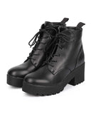 Lace up Vegan Leather Lug Sole Chunky Heel Women's Combat Boot