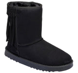 Fringe Furry Vegan Shearling Suede Fleece Women's Flat Boot