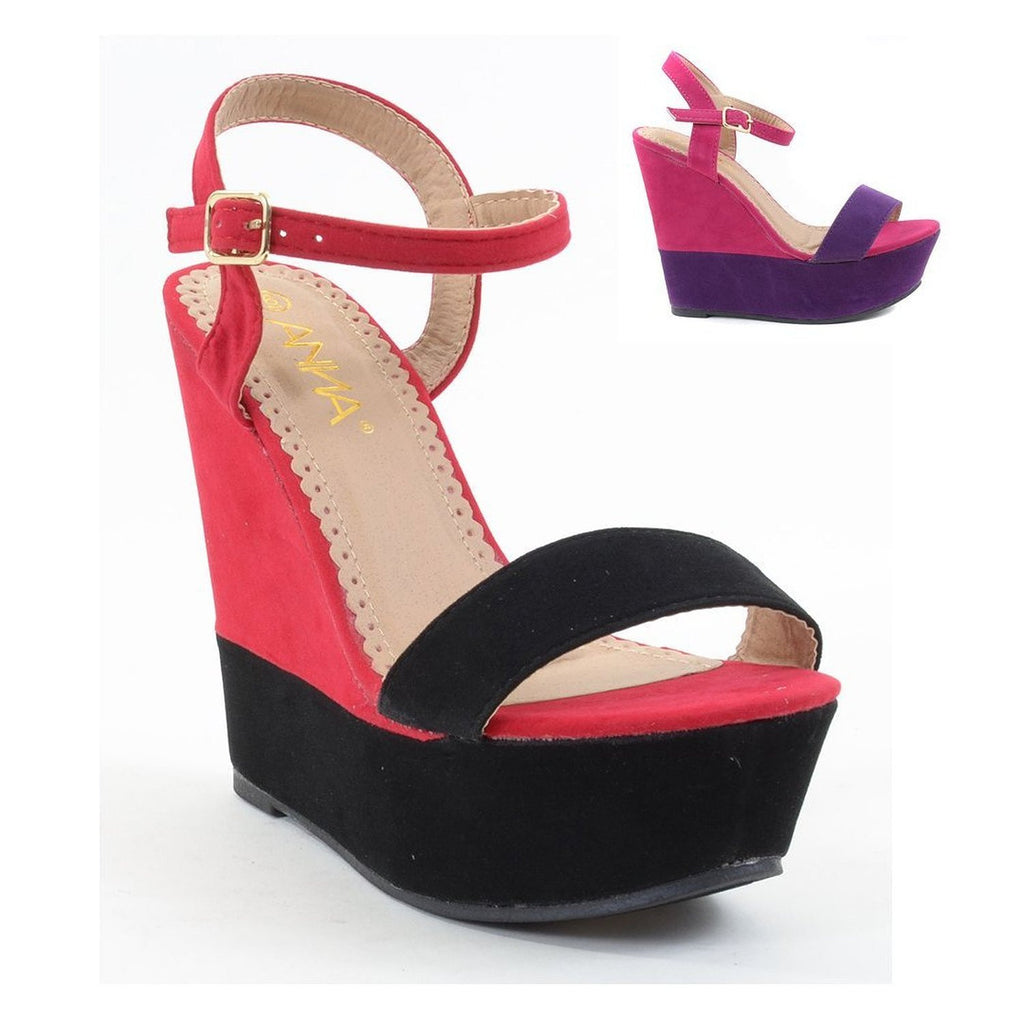 Colorblock Open Toe Anklet Wedge Sandal Mia-4