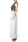 Heather Grey Floral Lace Colorblock Basic Knit Maxi Dress