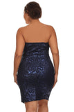 Navy Metallic Floral Strapless Sweatheart Plus Size Cocktail Dress U.S.A