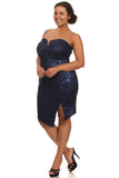 Navy Metallic Floral Strapless Sweatheart Plus Size Cocktail Dress U.S.A