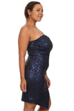 Navy Metallic Floral Strapless Sweatheart Plus Size Cocktail Dress U.S.A