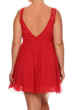 Red Floral Lace Pleated A-Line Cocktail Plus Dress U.S.A