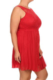 Red Floral Lace Pleated A-Line Cocktail Plus Dress U.S.A