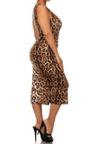  Sexy Leopard Bodycon Button Down Plus Size Midi Tank Dress