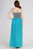  Colorful Aqua Zig Zag Bandage Design Full Length Sheer Spring Maxi Dress