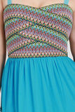  Colorful Aqua Zig Zag Bandage Design Full Length Sheer Spring Maxi Dress