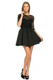  Sexy Black Floral Lace Quarter Sleeve Open Back Skater Cocktail Dress 