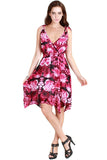 Floral Fuchsia Deep V-Neck Asymmetric Tie Shoulder Fashion Dress