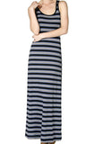 Black Grey Striped Racerback Fashion Knit Maxi Tank Dress