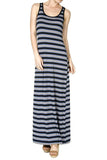 Black Grey Striped Racerback Fashion Knit Maxi Tank Dress