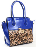 Leopard Patent Leather Red or Blue Satchel Handbag Purse