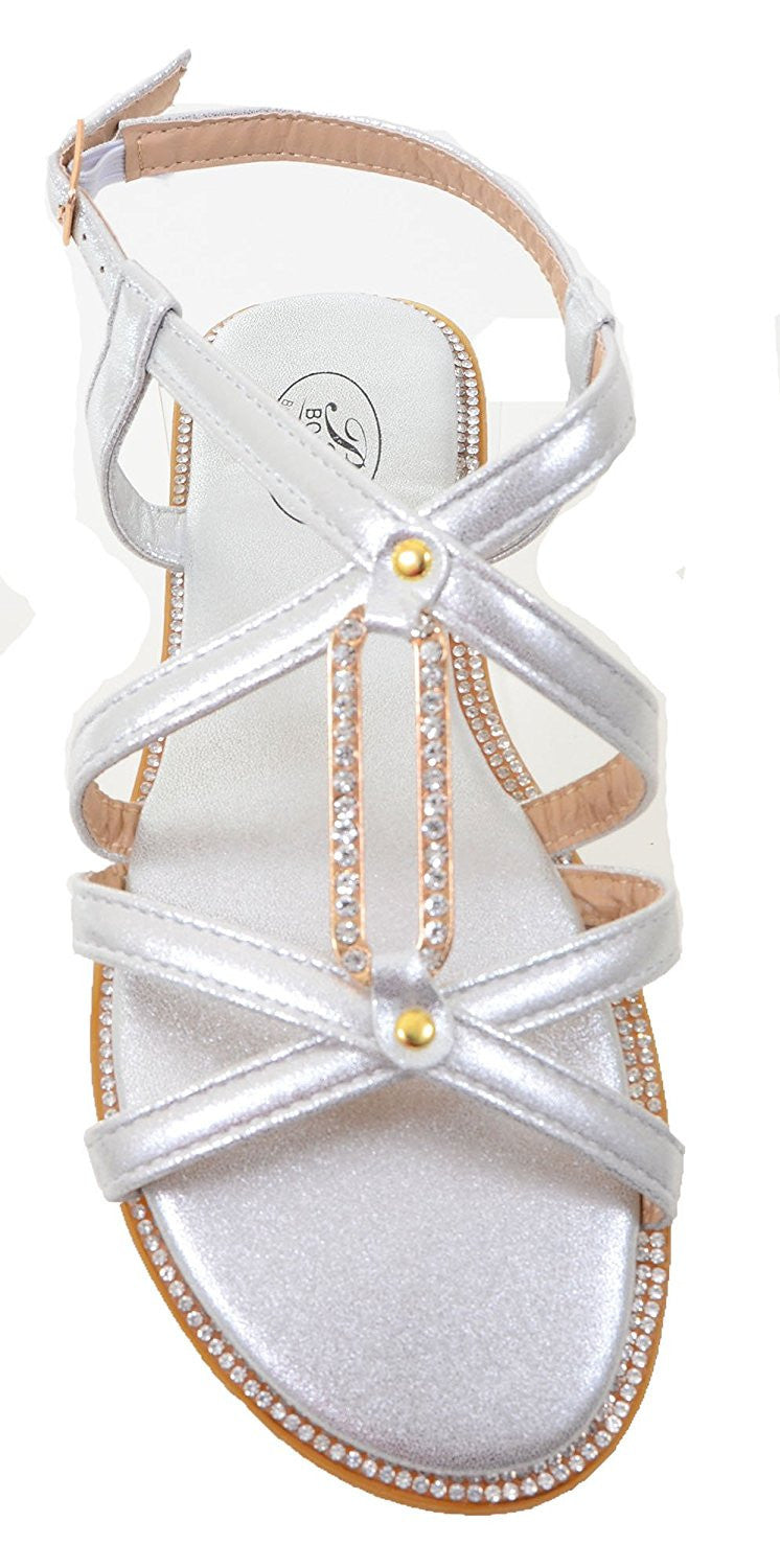 Sparkly Rhinestone Wedding Bridal Thong Flat Slingback Sandal SILVER