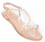 Pearls Jewels Wedding Formal Bridesmaid Flat Sandal