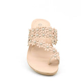 Flowers Toe-ring Wedge Slide Comfort Thick Sole Flat Sandals