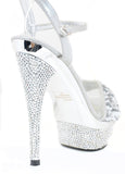 Silver Jeweled Sequins Rhinestone Evening Open Toe Platform Sandal Formal Heels