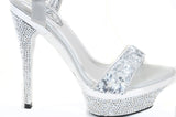 Silver Jeweled Sequins Rhinestone Evening Open Toe Platform Sandal Formal Heels