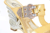 Jeweled Gold Bling Rhinestone Evening Open Toe Buckle Cut-out Mule Slide Sandals