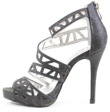 Glitter Cut-out Strappy Open Toe Platform Women's Heels Shoes