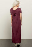 Burgundy Short Sleeve Hoodie Womens Relax Fit Maxi Dress