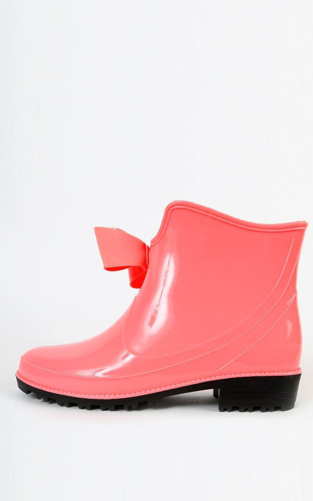 Mint or Pink Bow Detailed Rubber Wet Weather Wellies Ankle Rainboots ...