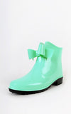  Mint or Pink Bow Detailed Rubber Wet Weather Wellies Ankle Rainboots