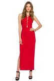  Sexy Red Criss Cross Cut-out High Slit Halter Maxi Dress U.S.A 