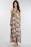 Floral Pink Asymmetric Hi-Lo Relaxed V-Neck Knit Maxi Dress