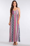 Fuchsia Striped Tribal Print Relaxed Summer Maxi Dress