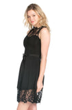 Womens Solid Black Scuba Crochet Evening Cocktail Dress