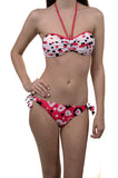 Polka Dot Floral Sexy Bandeau Bikini Swimsuit Set