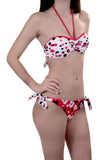 Polka Dot Floral Sexy Bandeau Bikini Swimsuit Set