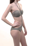 Olive Forest Green Metallic Beaded Monikini Womens Swimsuit