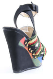  Tribal Colorblock Woven Platform Vegan Wedge Sandals Women's