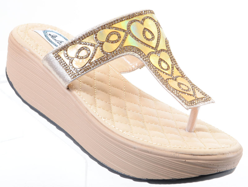  Heart Shimmering Platform Wedge Flip Flop Thong Sandal